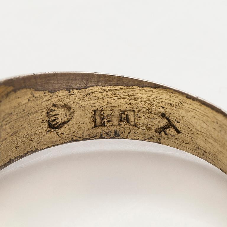 Ringar, 3 st, silver, glas, Finland 1800-talets andra hälft.