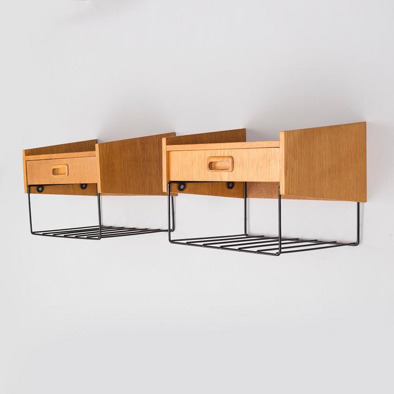 a pair of wall bed side tables, mid 20th century.