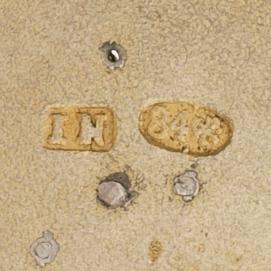 Silver box, gold, enamel, rose-cut diamonds, saphires and rubies (possibly synthetic), silk chord, St Petersburg.