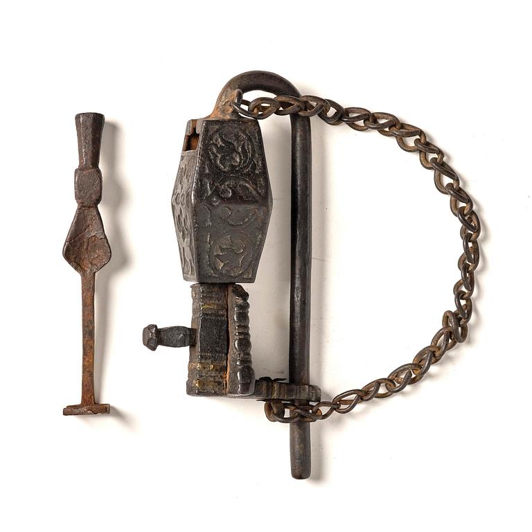 A cast Iron 'Temple lock', Nepal, 19th century.