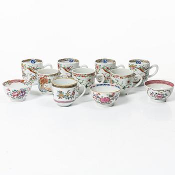 Koppar, 11 stycken, porslin. Qingdynastin, Qianlong (1736-95).