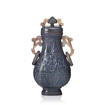 A carved agathe vase with cover, China, 20th Century.