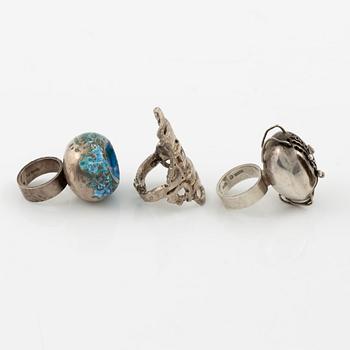 Lars Arby, three rings, sterling silver and enamel, Gothenburg 1966, 1968 and 1970.