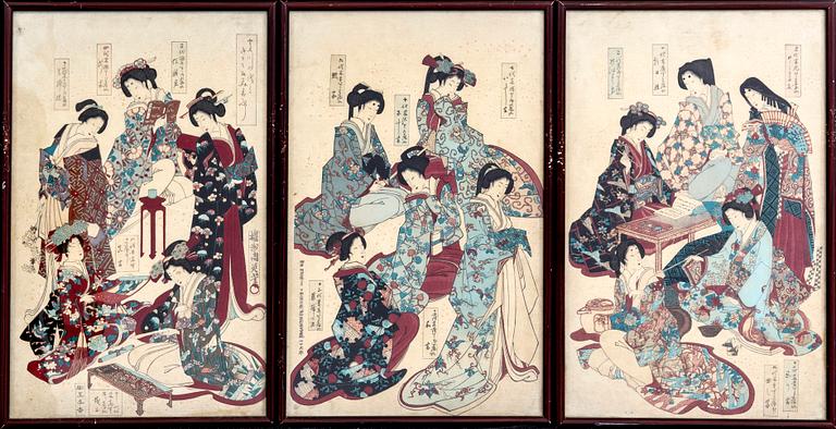 A st of three Japanese wood cuts around 1900.