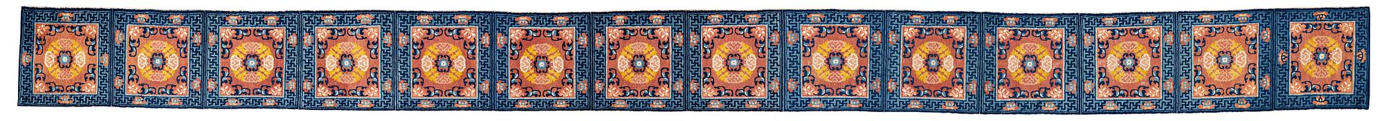 MATTO, fourteen squares, an antique Ningxia, China late Qing, ca 822 x 60 cm.