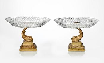 TAZZOR, ett par, brons och glas, empirestil, 1900-talets första hälft.