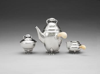 555. A Georg Jensen three pcs sterling coffee service, 'Blossom', Jensen & Wendel, Copenhagen 1945-51.