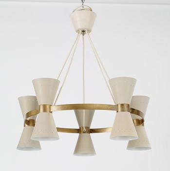 A Scandinavian brass and lacquered metal ceiling lamp, 1950's.