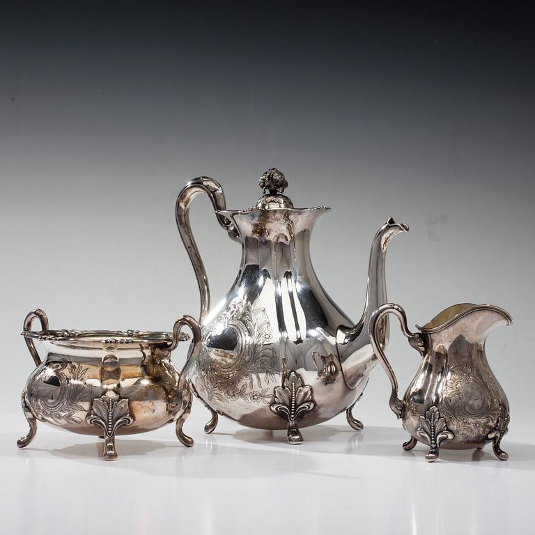 KAFFESERVIS, 3 delar, silver, Auran Kultasepät, Åbo 1915-1916. Tot. vikt ca 1290 g.