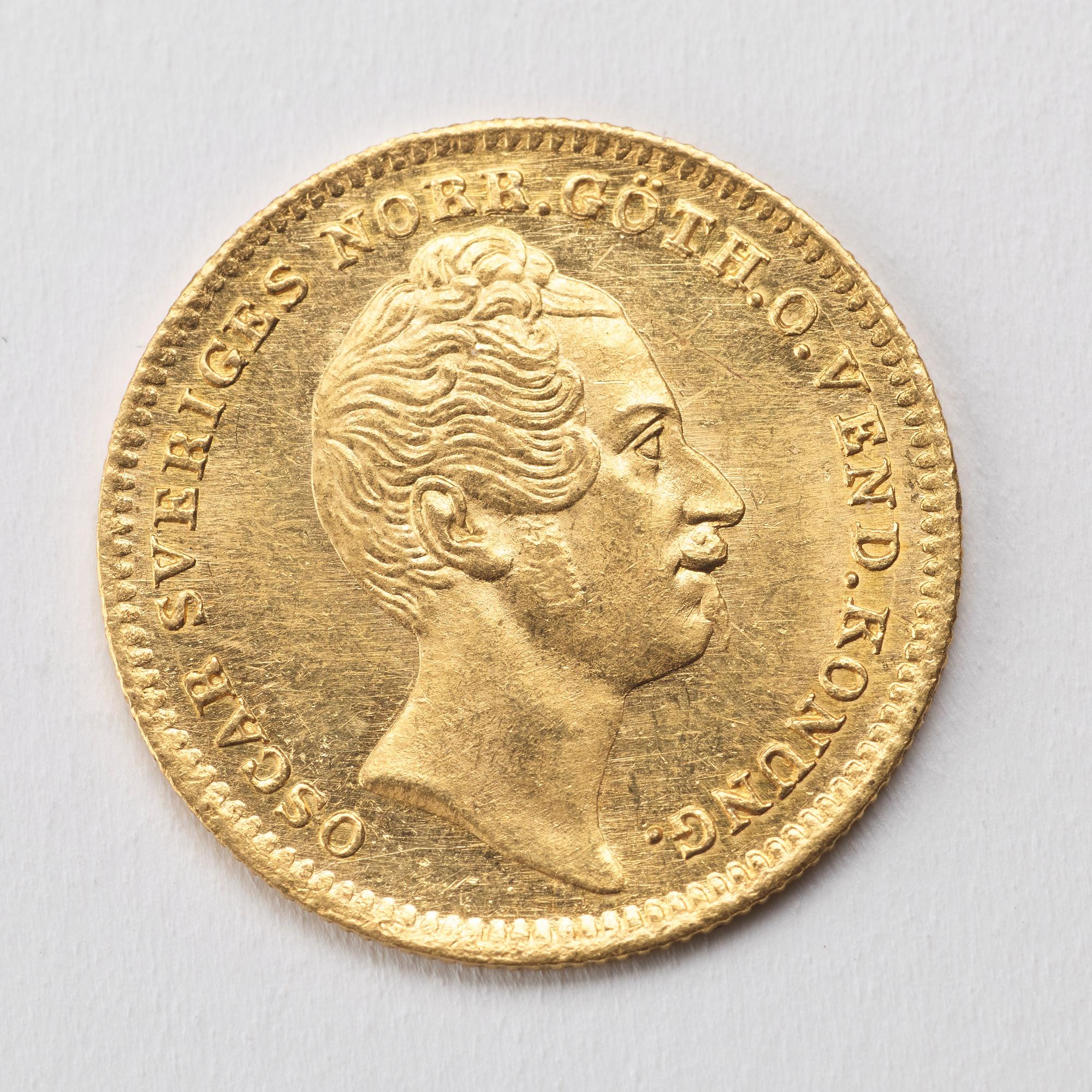 A Swedish 1 Dukat in gold, with the Swedish and Norwegian King Oscar I, 1847/4.