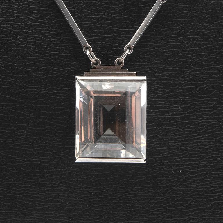 Wiwen Nilsson, necklace, sterling silver with step-cut rock crystal, Lund, 1944.
