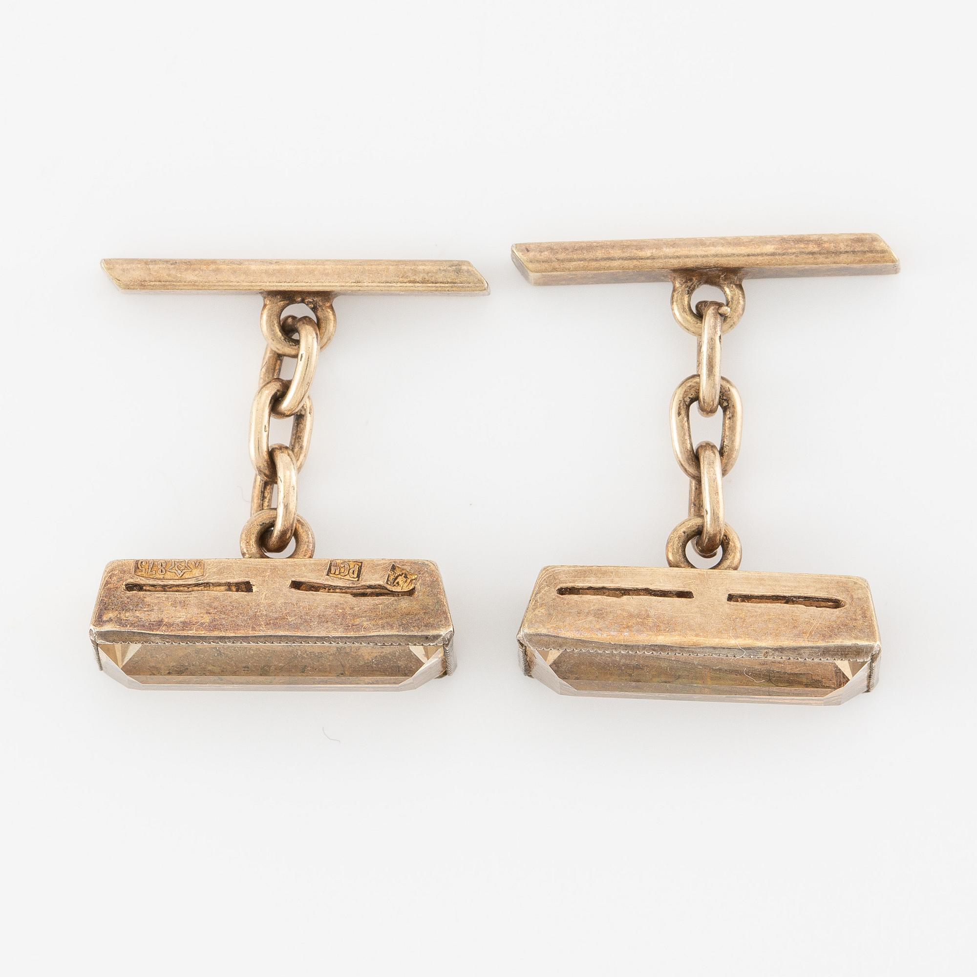 Manschettknappar, ett par, silver med bergkristall, Ryssland, Sovjet.