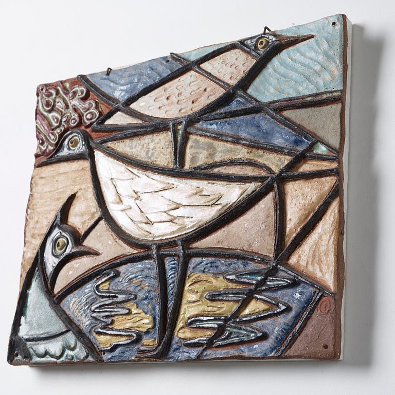 Tyra Lundgren, a stoneware relief 'Shore birds', Sweden 1950's.