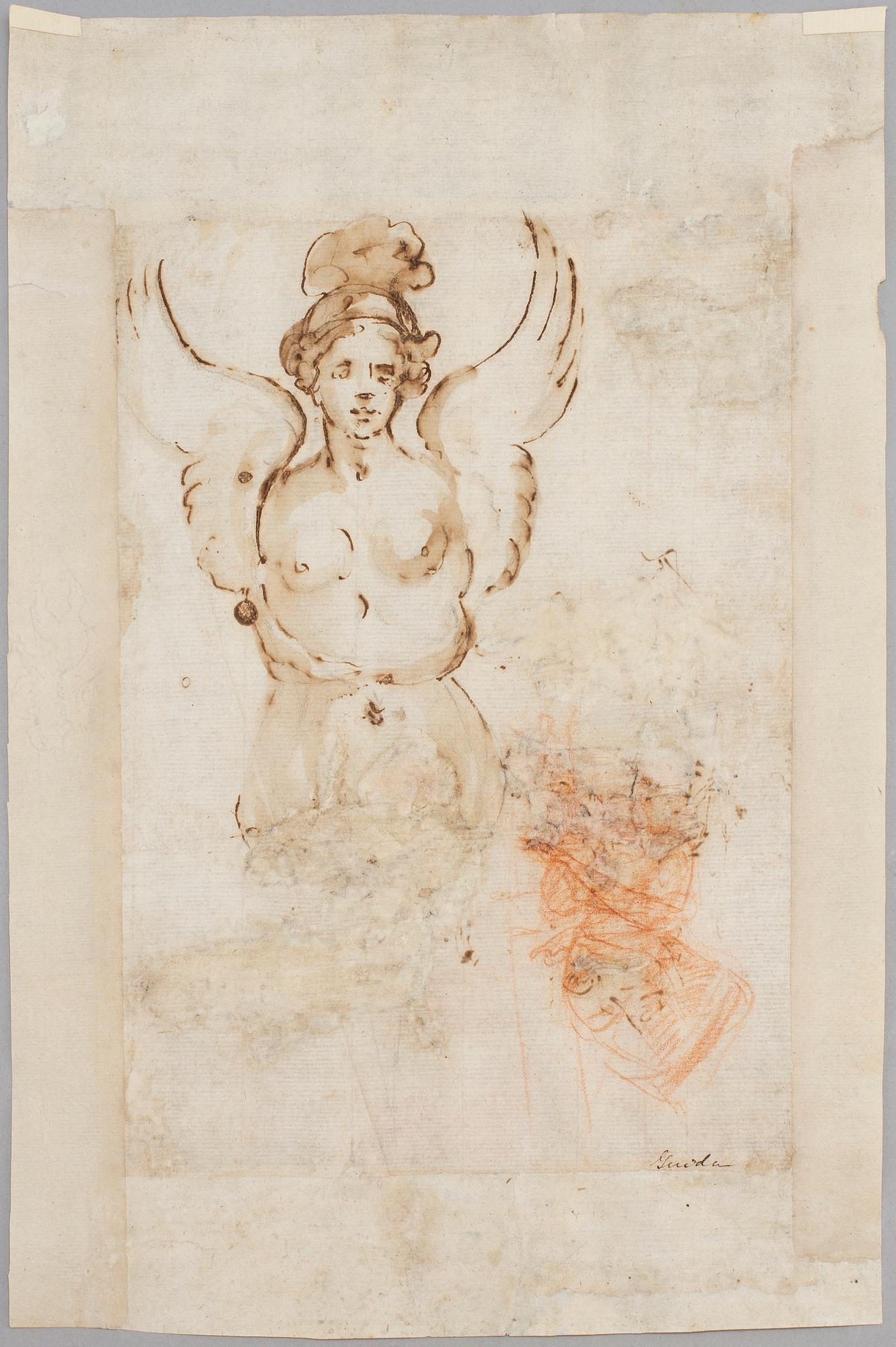 ITALIAN SCHOOL, first half 17th Century, attributed to Guido Reni (1585-1642), Brown ink, red chalk on paper.