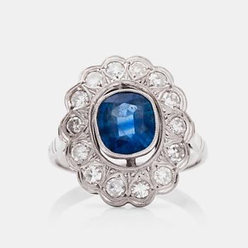 620. A circa 1.60 ct sapphire and single-cut diamond ring.