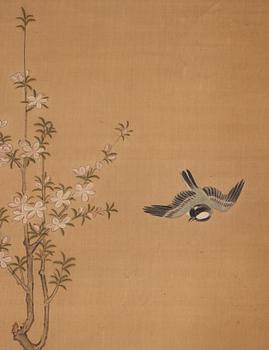 A hanging scroll, ink and color on silk. Japan, 20th century.