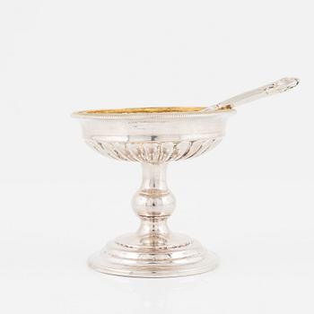 Gustaf Mölleborg, a parcel-gilt salt cellar with spoon, Stockholm, 19th century.