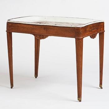 Tebord, med fajansbricka, 1700-talets slut, Gustavianskt.