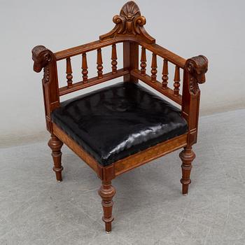 A late 19th century writing desk and armchair.