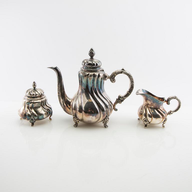 Kaffeservis, 3 dlr silver svenska importstämplar rokoko-stil 1900-talets mitt.
