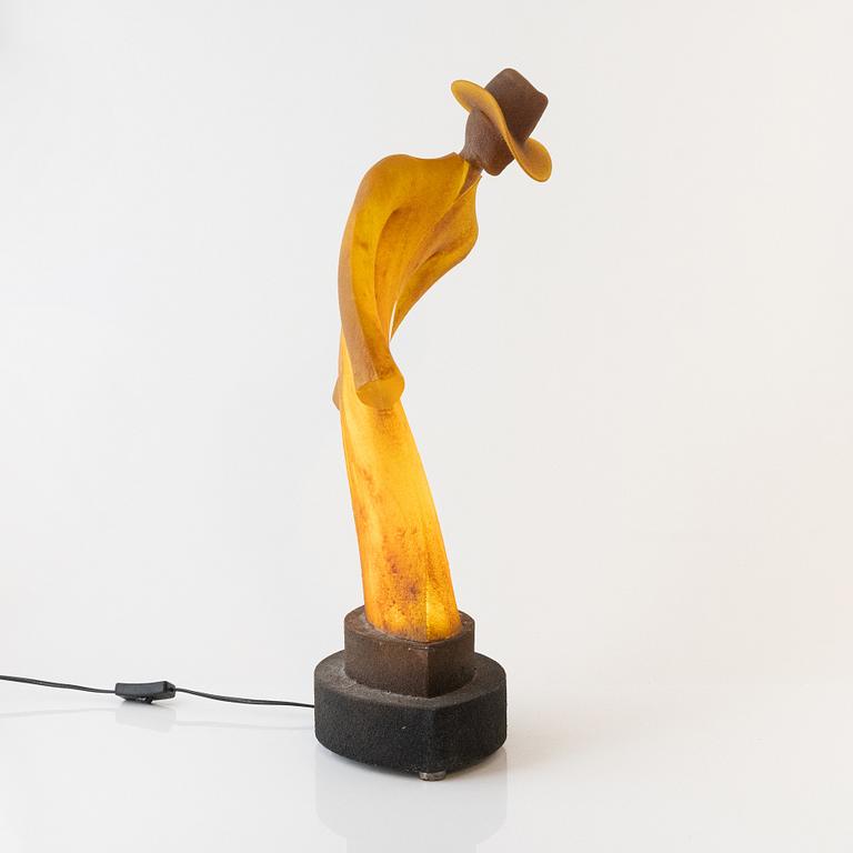 Kjell Engman, a unique cast glass sculpture, 'Catwalk - Trenchcoat', Kosta Boda, Sweden.