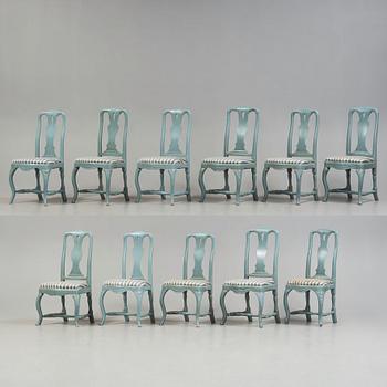 Eleven Swedish Rococo 18th century chairs.