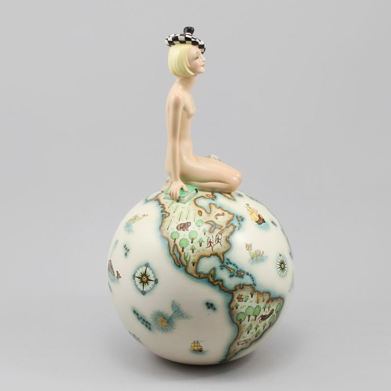 A Mario Sturani (decoration) & Helen König Scavini (form) 'Sul Mondo' glazed earthenware figure, Lenci, Italy 1930's.