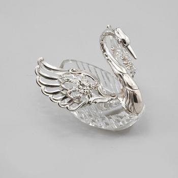 SALTKAR, silver och glas, importstämplad, 1900-talets andra hälft.