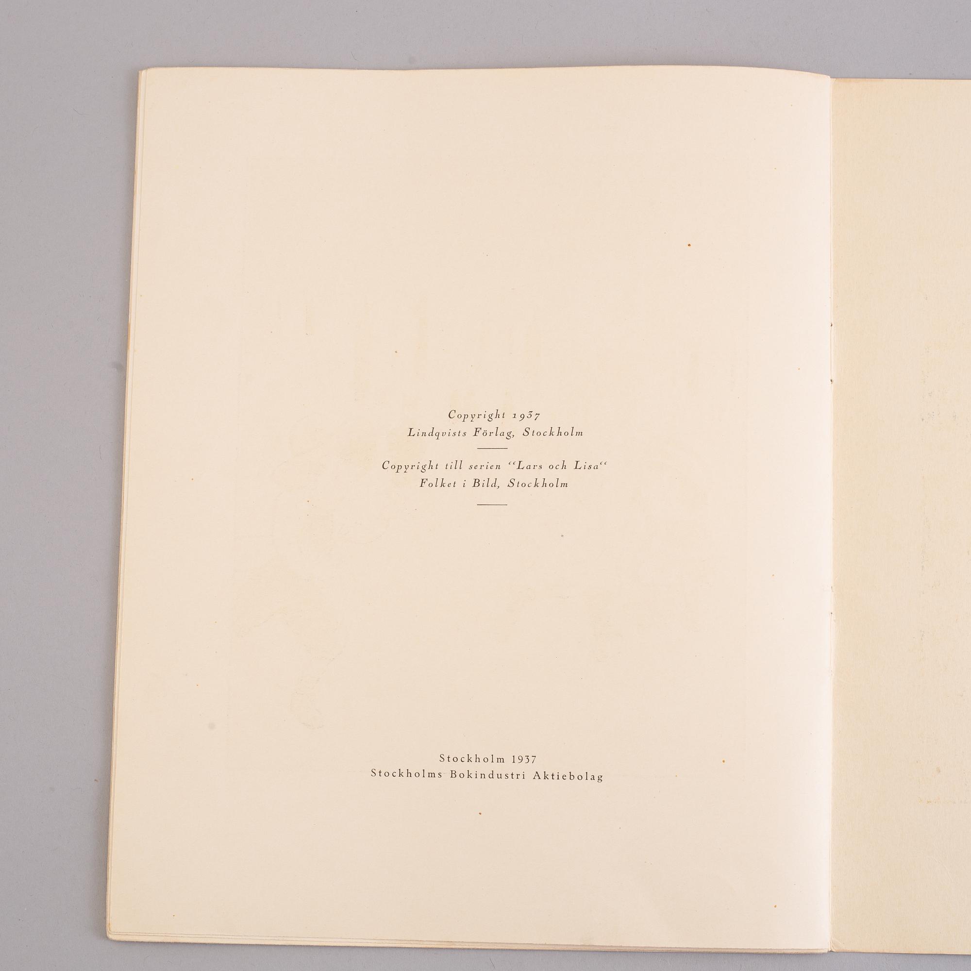 BARNBOK, "Lars och Lisa i Stockholm" med text av Nils Ferlin, färgteckningar av Gösta Bjelkebo, 1937.