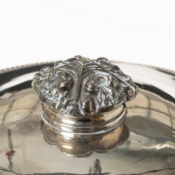 Empire, Kastrull med lock och benställning, pläter, Jacob Lenholm (mästare i Stockholm 1827-40).