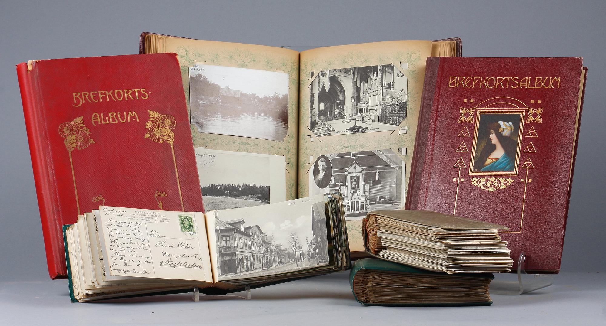 BREFKORTSALBUM 6 st MED VYKORT, ca 1900-1930.