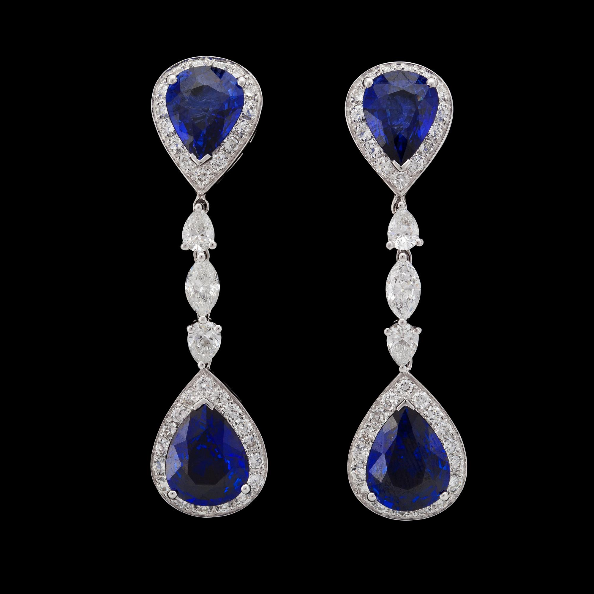 A pair of blue sapphire, tot. 7.55 cts, and diamond earrings, tot. 3.28 cts.