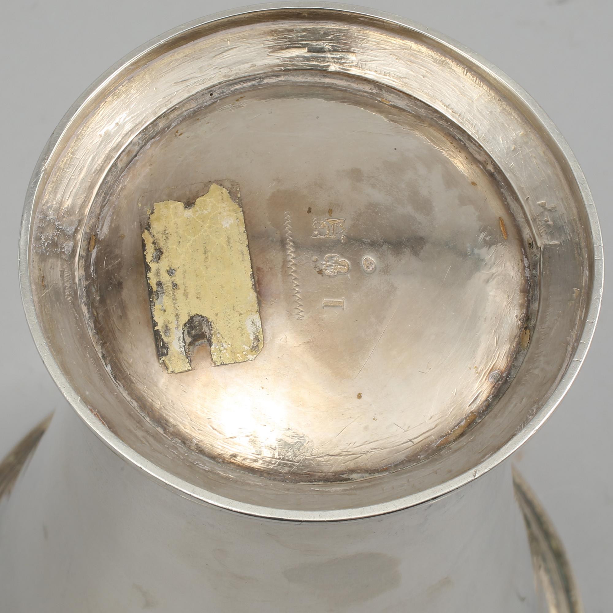 BÄGARE, silver, Johan Wennerwall, Göteborg, 1749, vikt 375 gfram.