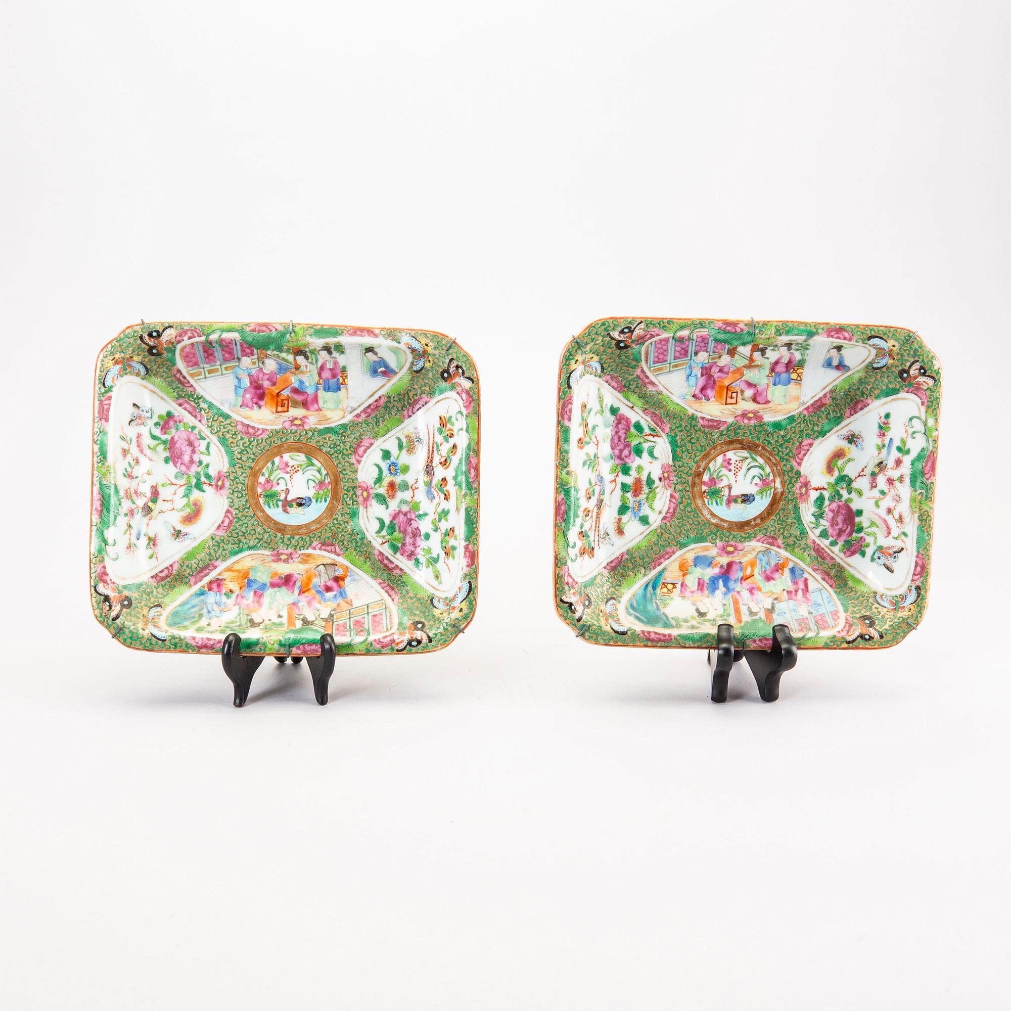 A pair of Chinese Kanton Qing Dynasty porcelain plates.