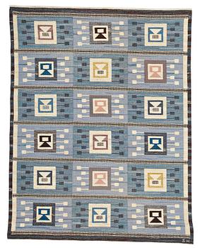 327. Edna Martin, MATTO, "Flickorna i fönstret", flat weave, ca 253,5 x 200 cm, signed SH (Svensk Hemslöjd).