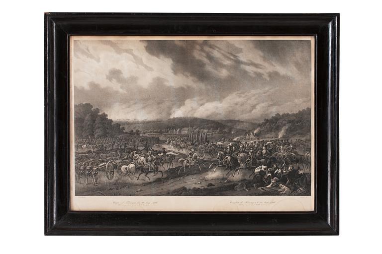 Alexander Clemens Wetterling & Carl Andreas Dahlström Efter, "Slaget vid Feiningen den 22 Aug 1796","Rehns öfvergång och Bendorffs intagande af General Bernadotte den 4 Julii 1796".