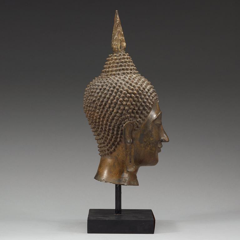 A bronze head of Buddha, Thailand, 18th Century.
