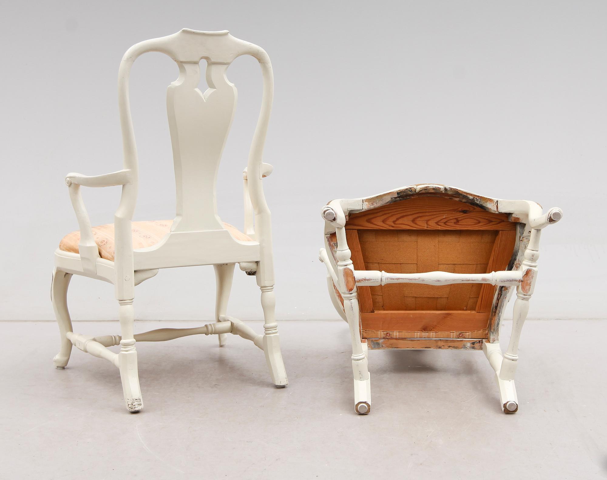 KARMSTOLAR,  2 st, rokoko, 1700-tal.