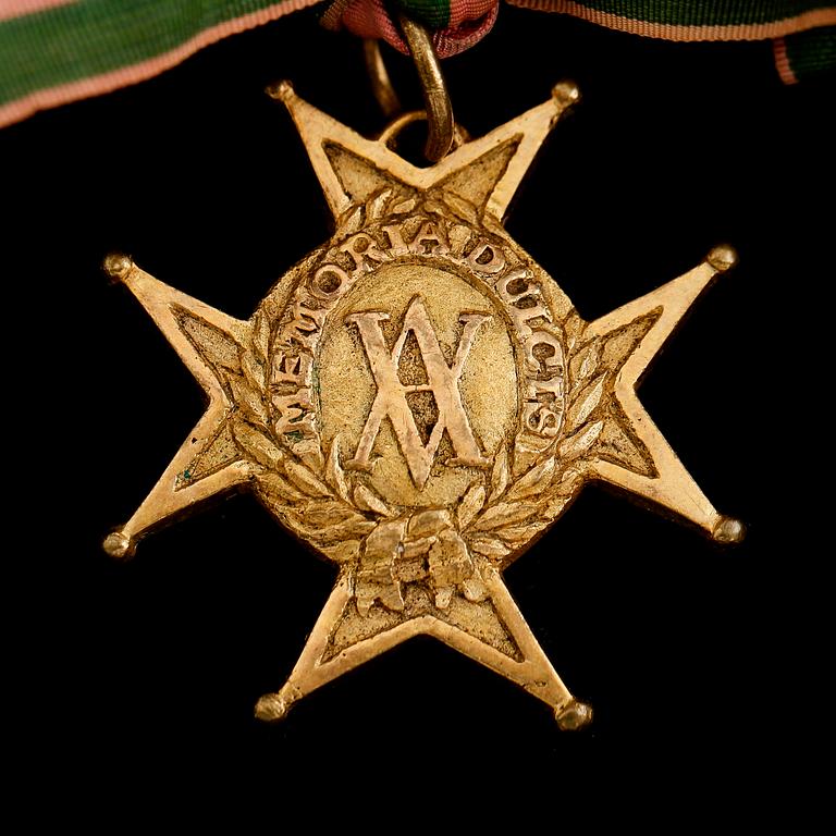 MEDALJ, förgylld metall, Amarantorden, daterad D 14 Juli 1760 samt MEDALJ, 18 k guldram, emaljdekor.