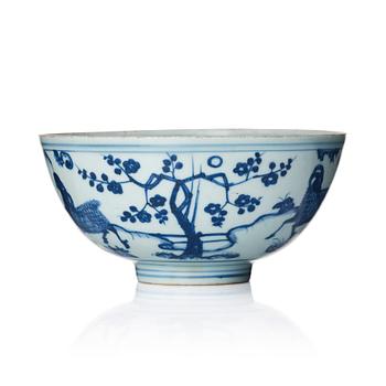 A blue and white bowl, late Ming dynasty, 17th century.