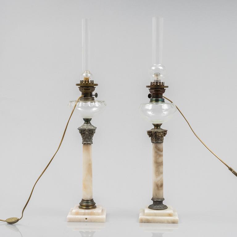 Two similar table lamps, around 1900.