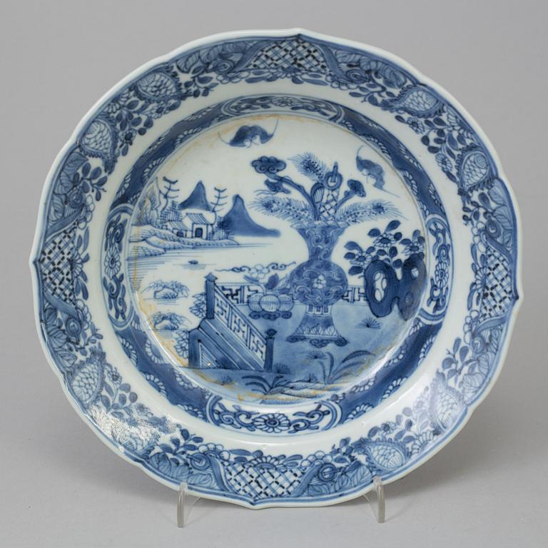 Seven Chinese blue and white dishes, Qing dynasty, Qianlong (1736-95).