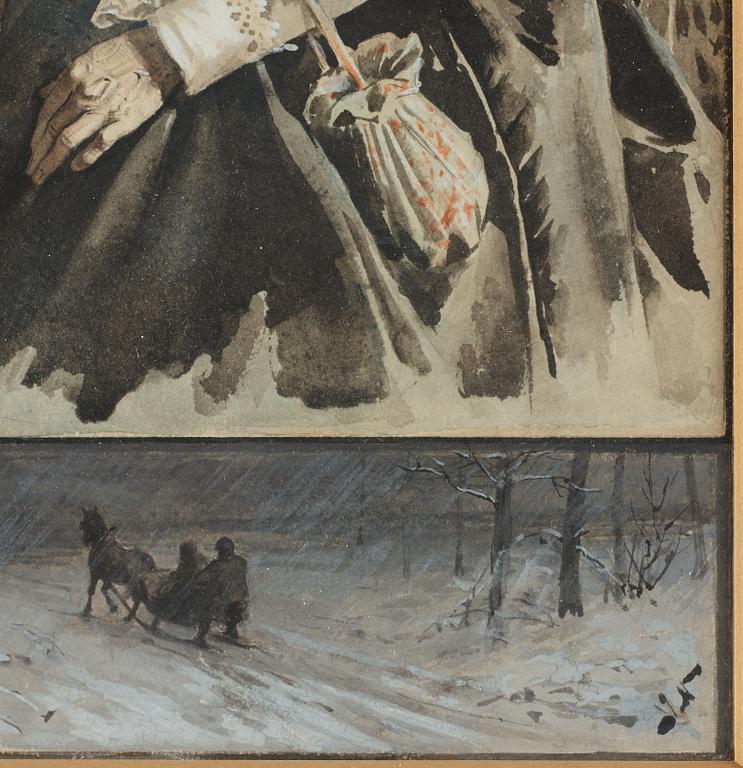 JENNY NYSTRÖM, akvarell med täckvitt, signerad JN.