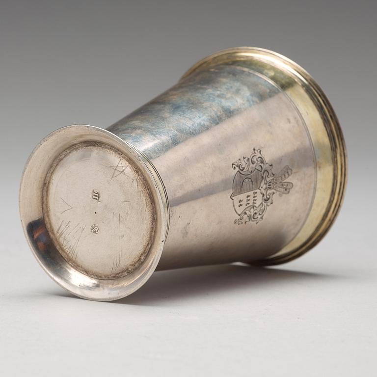 A Baltic early 18th century parcel-gilt silver beaker, mark of Jacob Meyer, Riga (1696-1708(-14)).