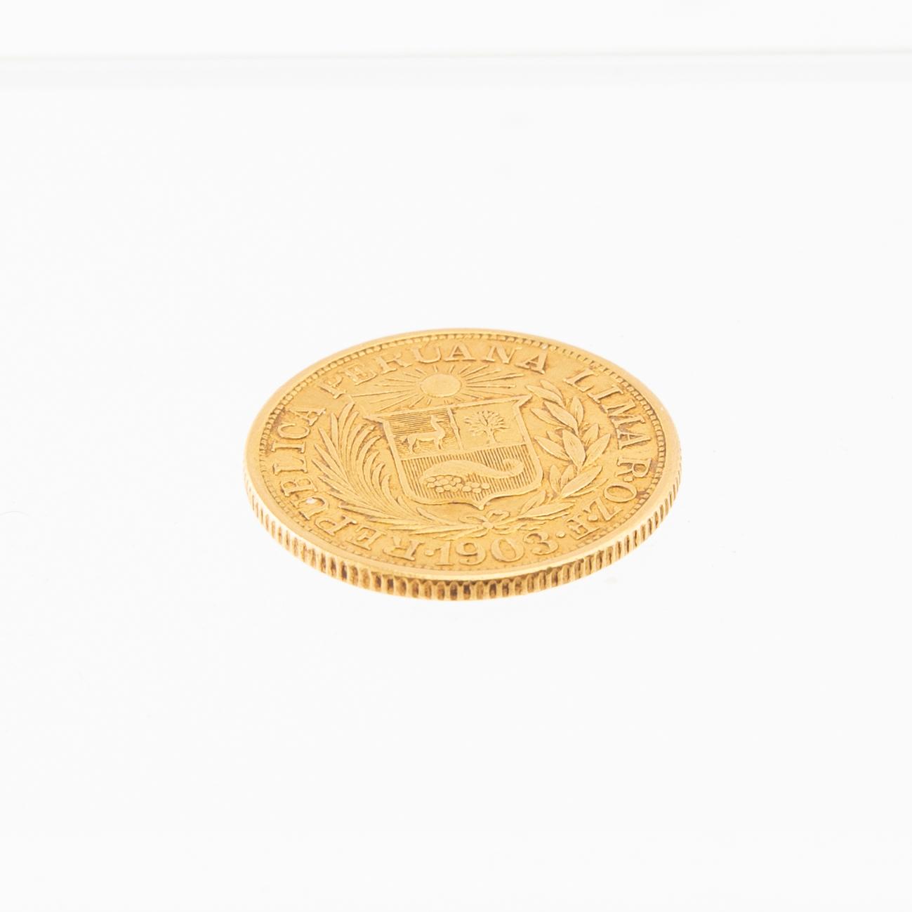 Gold coin 1 libra 1903 Peru.