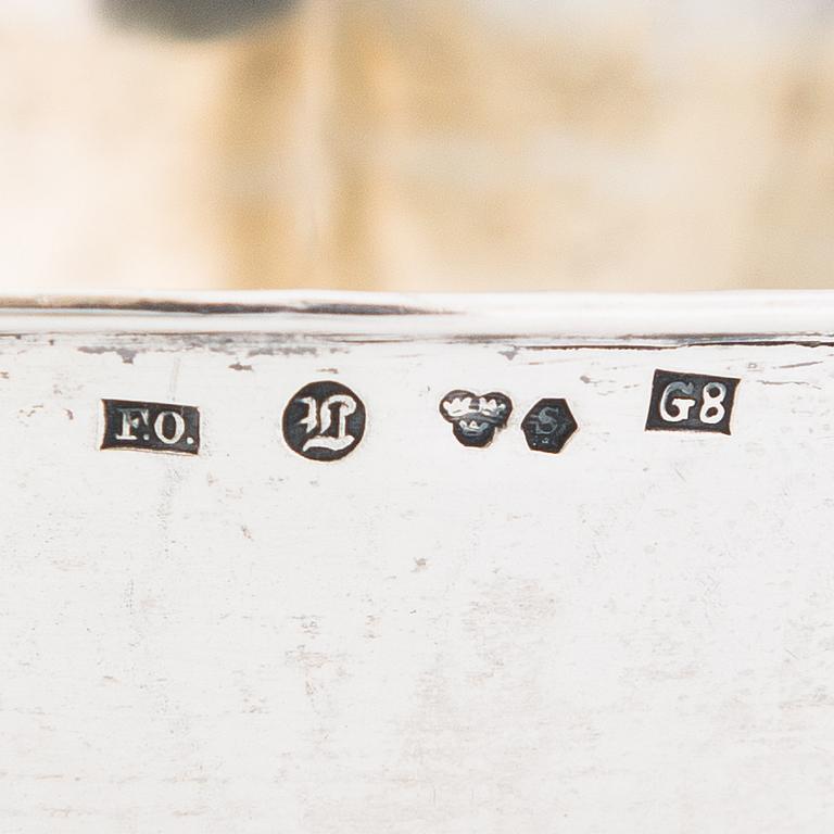 Two sterling silver bowls, Gustav Jansson 1955, 1960, and eight similar silver punsch cups, GAB and CGH 1933-41. Sweden.