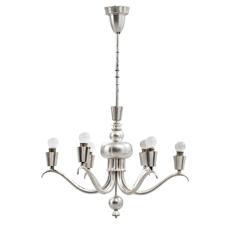 A Swedish Grace silver plated chandelier, 1920's-30's.