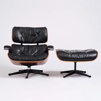 Charles & Ray Eames, a 'Lounge chair' and ottoman, Vitra, 1960-1970s.