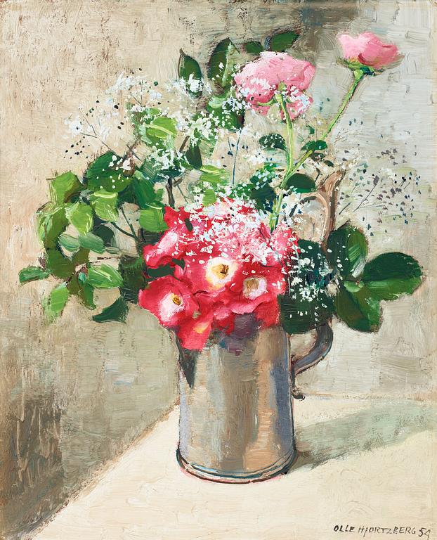 Olle Hjortzberg, Still life with roses and gypsophila.