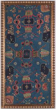 Inramad åkdyna, broderad, ca 93,5 x 43 cm, signerad AMA, Skåne, daterad 1811.